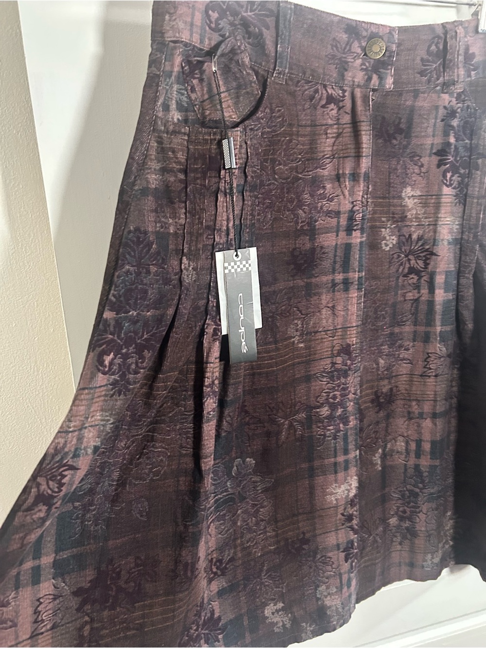 NWT Coupé Eggplant Floral Plaid A-Line Skirt Size 9/10